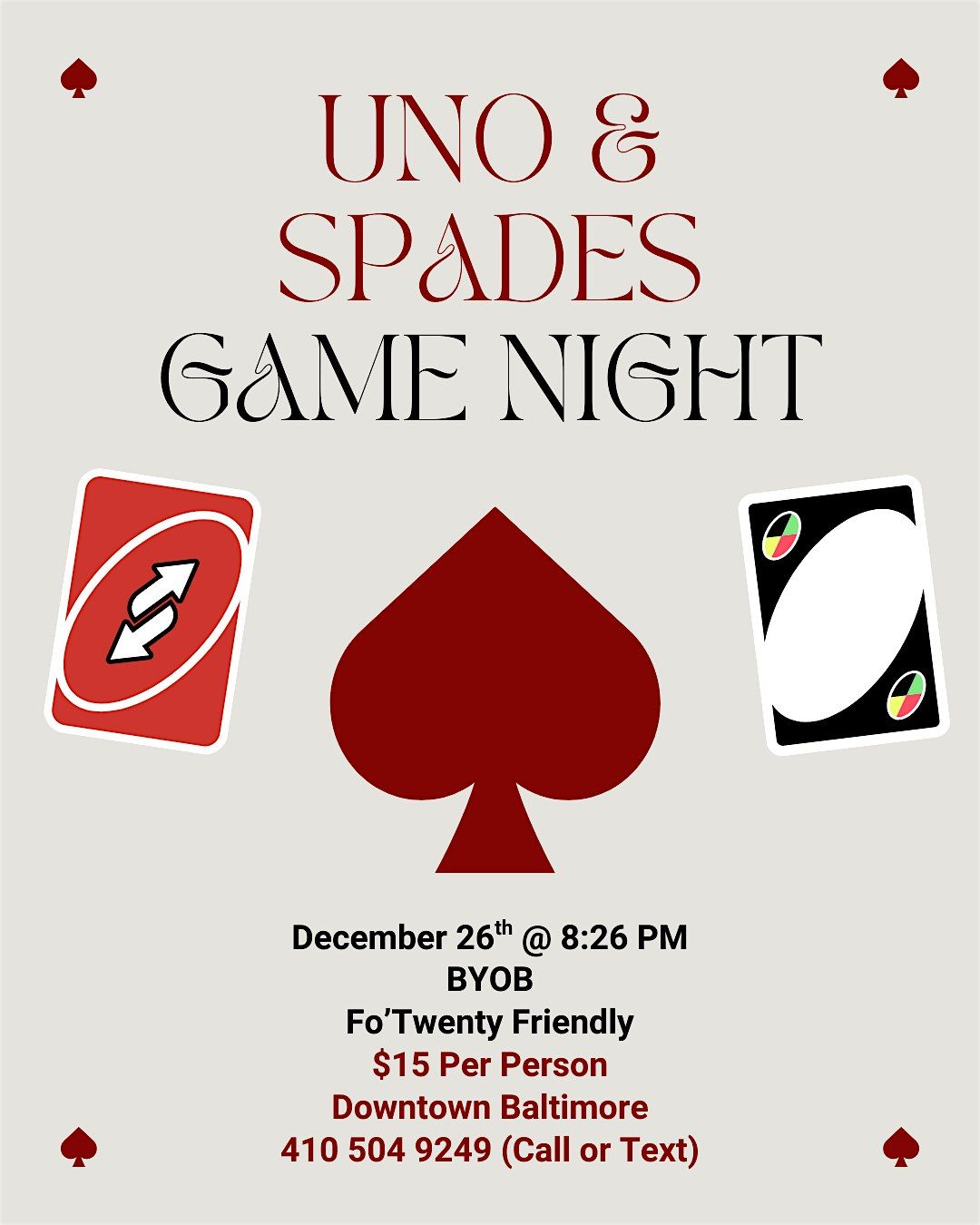 UNO + Spades Game Night @ Baltimore's BEST Art Gallery!!