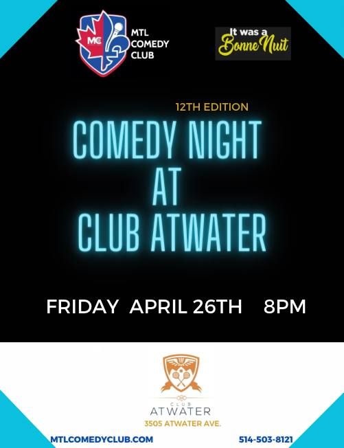 COMEDY NIGHT AT CLUB ATWATER ( ENGLISH STAND-UP COMEDY ) MTLCOMEDYCLUB