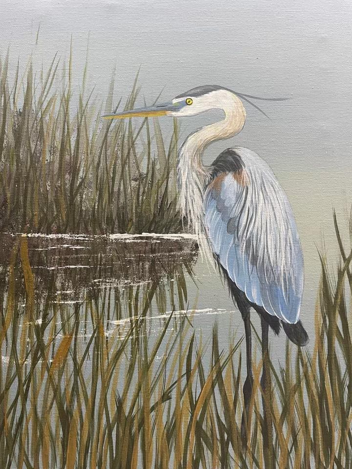 Heron in the marsh paint night with Foxglove Hollow 