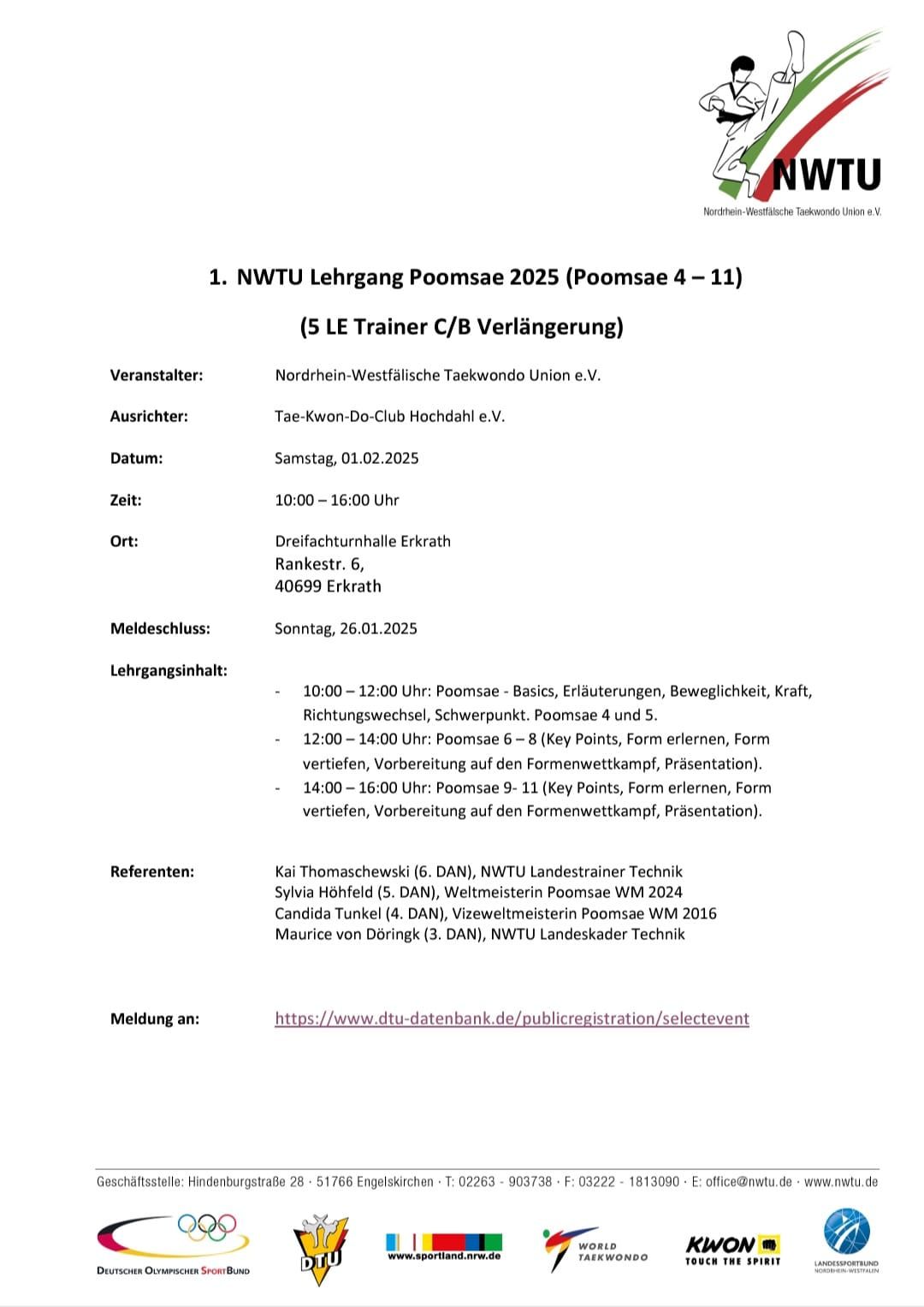 1. NWTU Poomsae-Lehrgang 2025