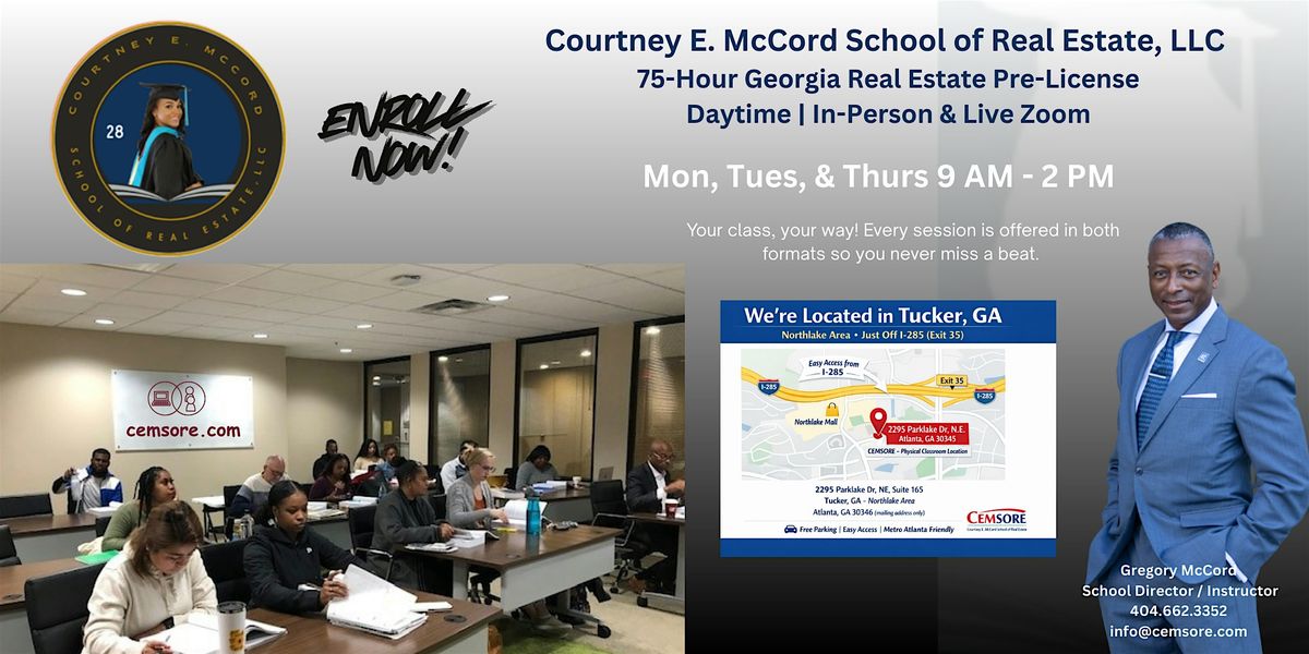 75-Hour GA Real Estate Pre-License | Daytime | In-Person & ZOOM (Hybrid)