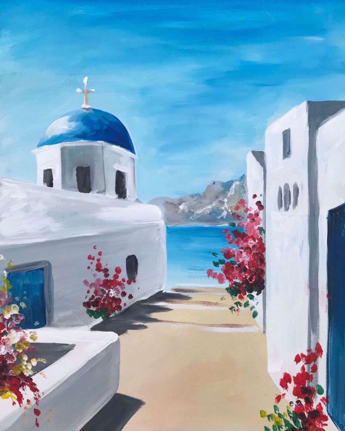 Join Brush Party with Jo - to paint \u2018 Somewhere in Santorini\u2019