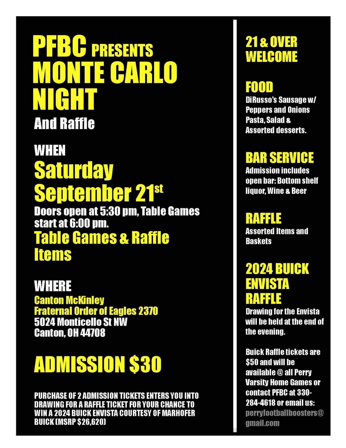 Perry Football Booster Club Monte Carlo Night