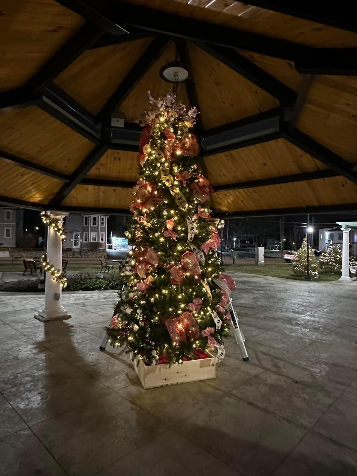 Setup for Knightsville Christmas tree lighting in Itri Park.