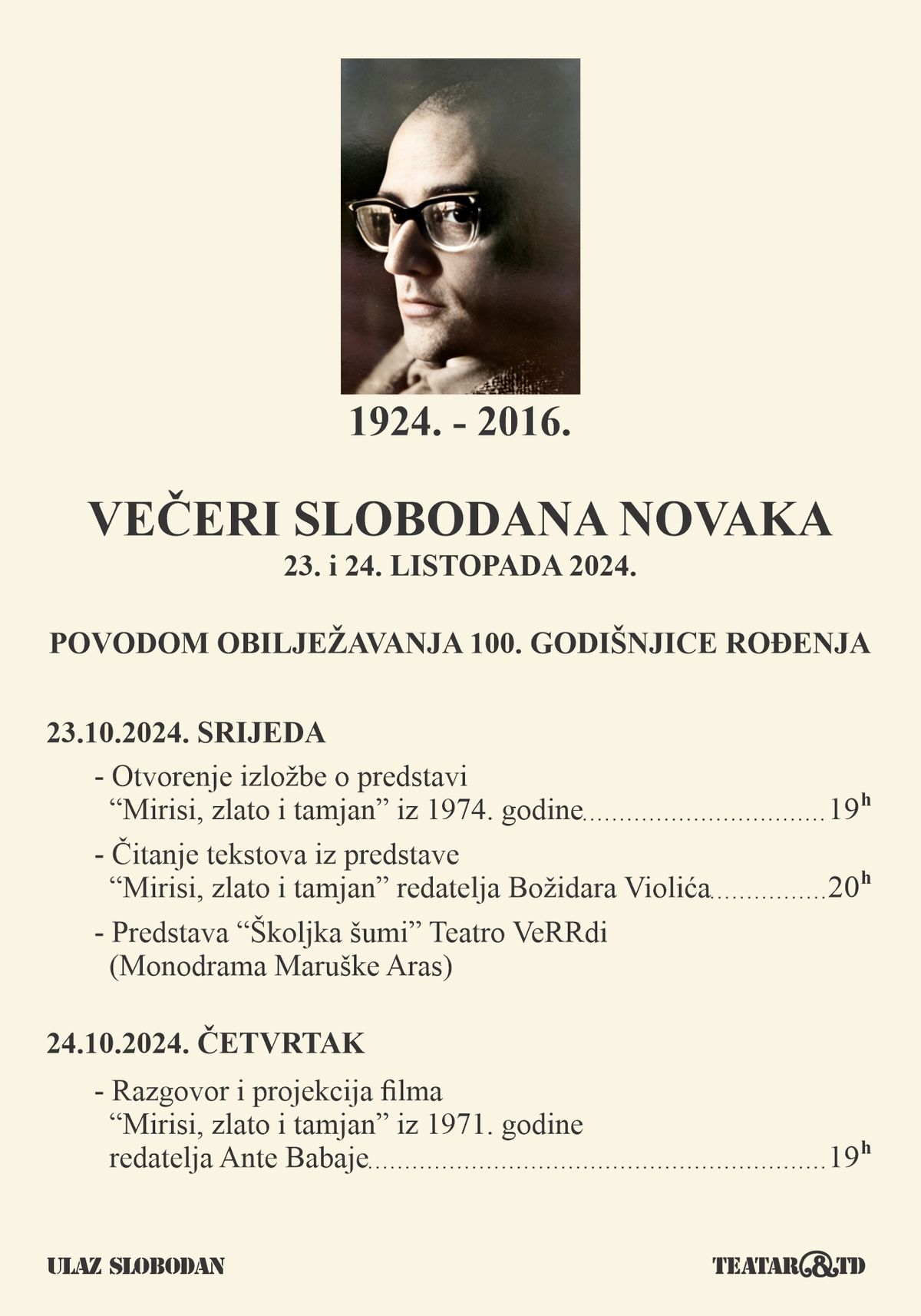 VE\u010cERI  SLOBODANA  NOVAKA (1924. \u2013 2024.) POVODOM OBILJE\u017dAVANJA 100. GODI\u0160NJICE NJEGOVA RO\u0110ENJA