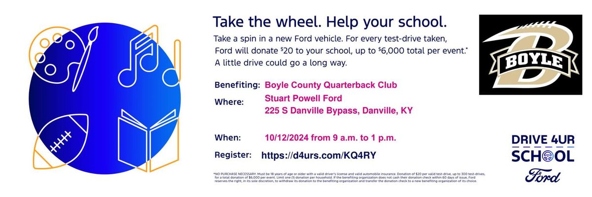 Drive 4UR School Fundraiser for Boyle County Quarterback Club