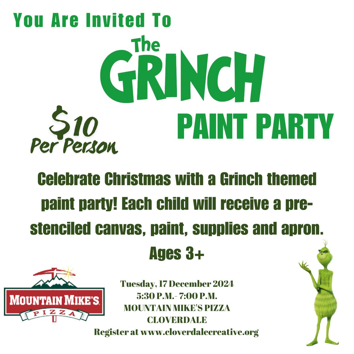 The Grinch Paint Party | Mountain Mike's Pizza Cloverdale