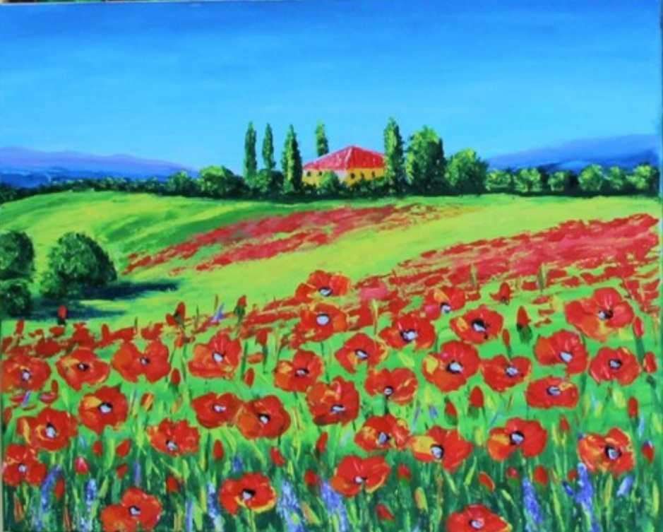 Oil Painting- Tuscan Poppies with Pallet Knife detail