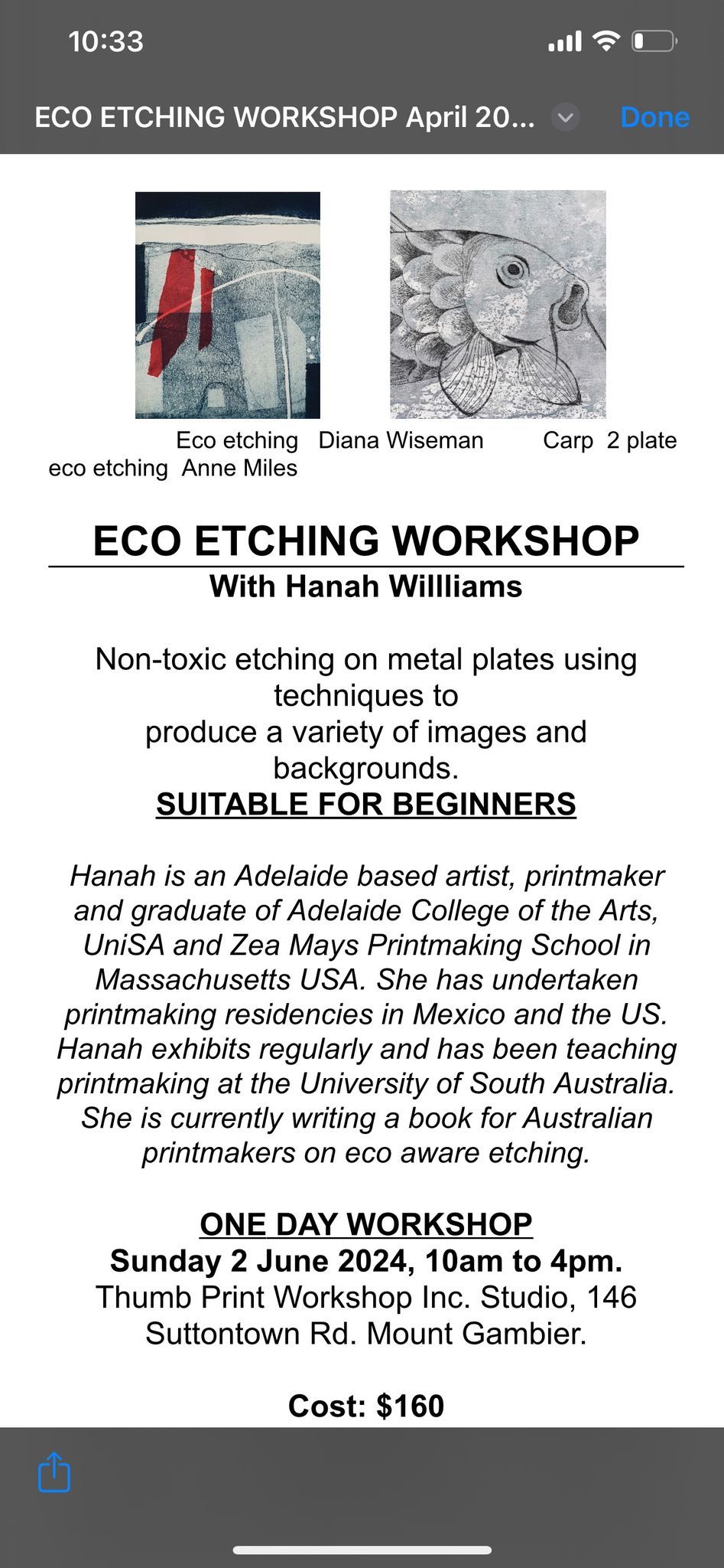 Eco Etching Workshop 