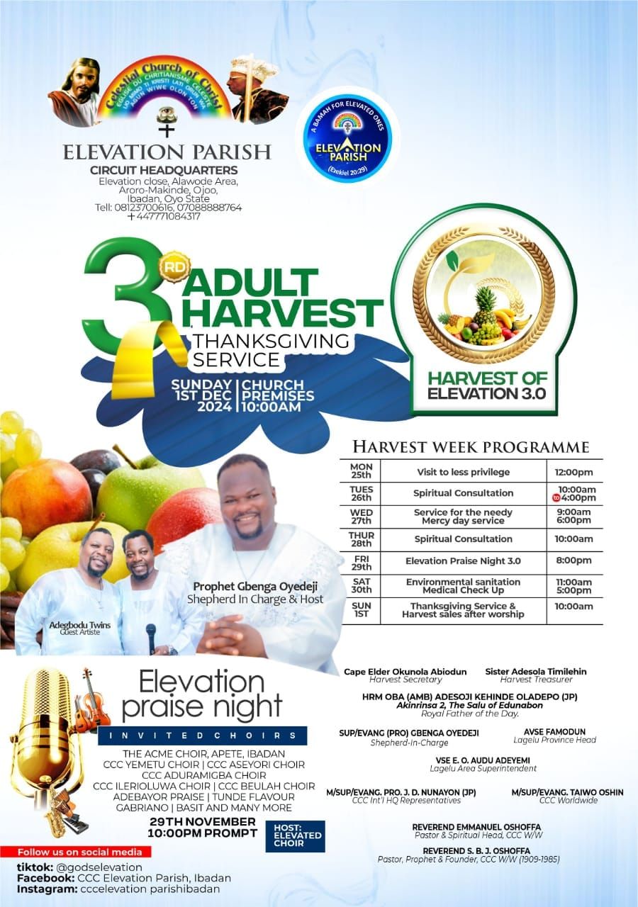 3rd Annual Adult Harvest Thanksgiving Service (HARVEST OF ELEVATION 3.0)