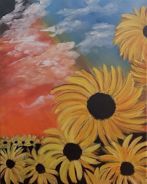 Join our beautiful Sunflower Sunset paint and sip painting event, Knee ...