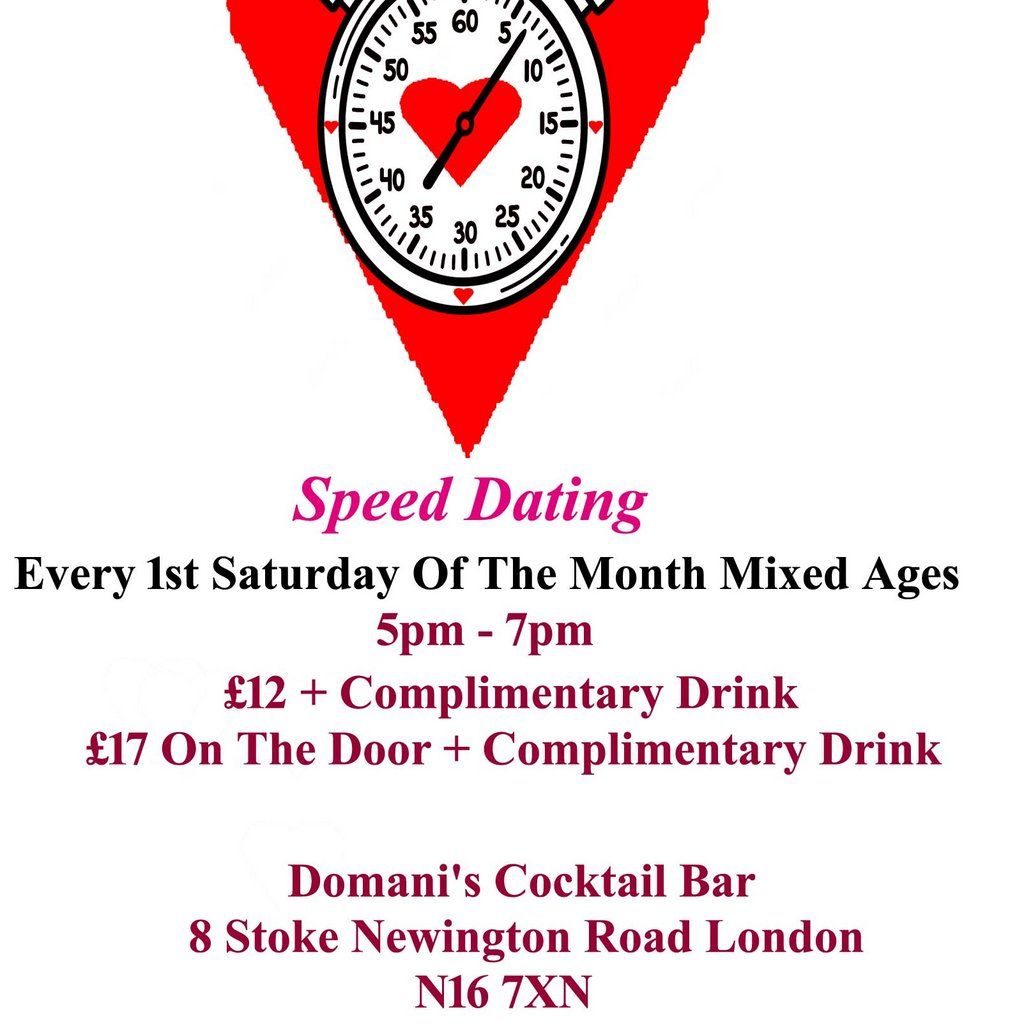 Speed Dating. Mixed Ages. Saturdays 15 November 2025. Domani's.