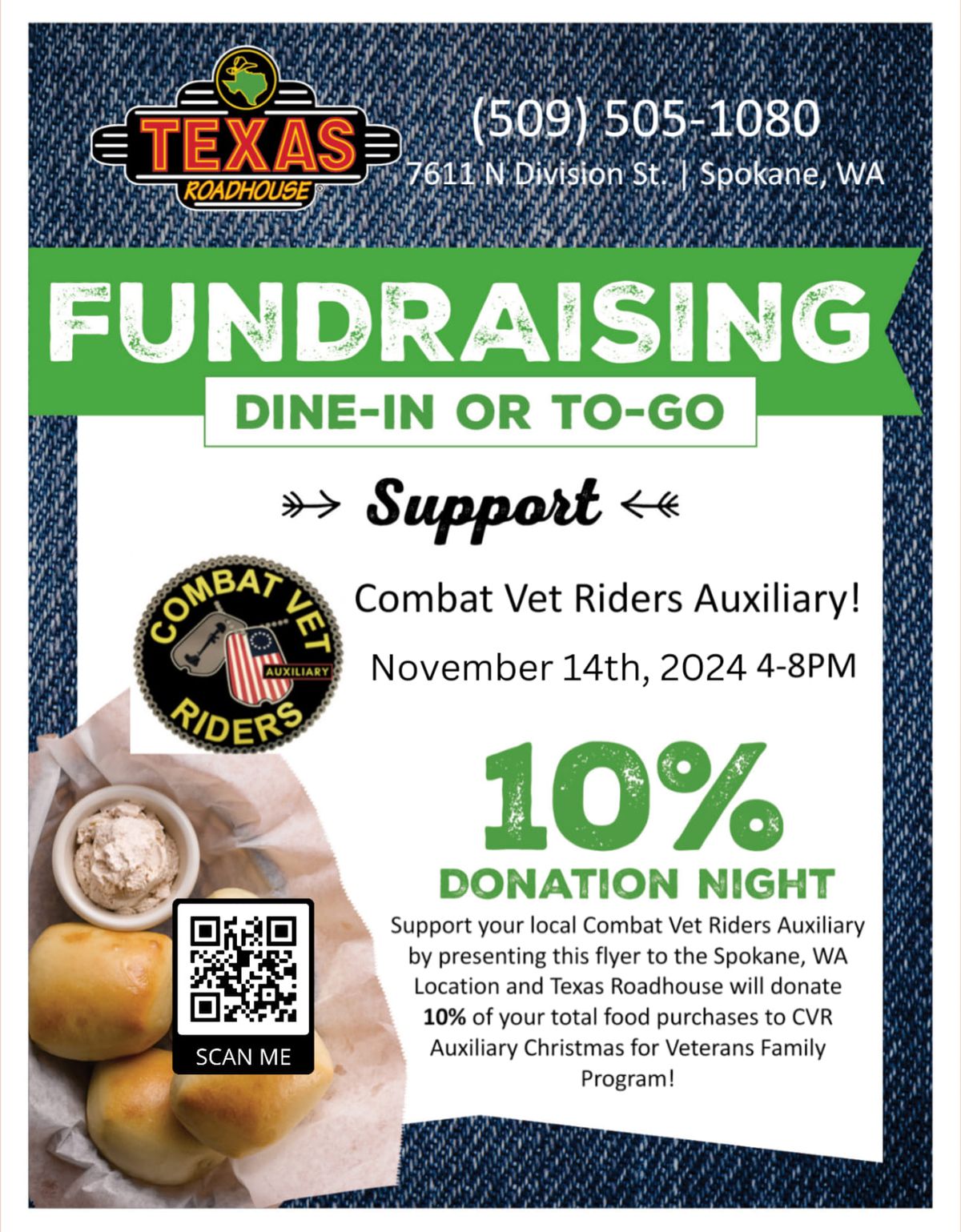 Last One of the Year: Dine-in or To-Go Event presented by CVR- Auxiliary & Texas Roadhouse