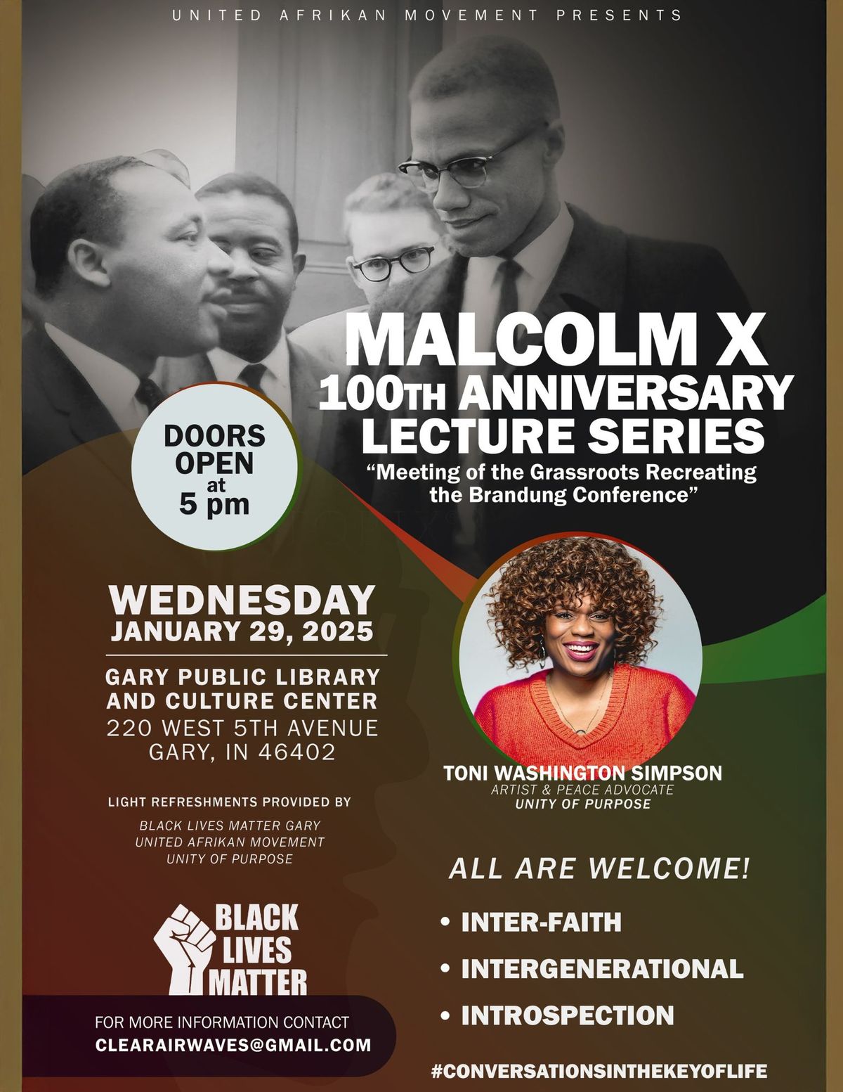 Malcolm X 100th Birth Anniversary Lecture Series - Toni Washington Simpson  "Peace Advocate""