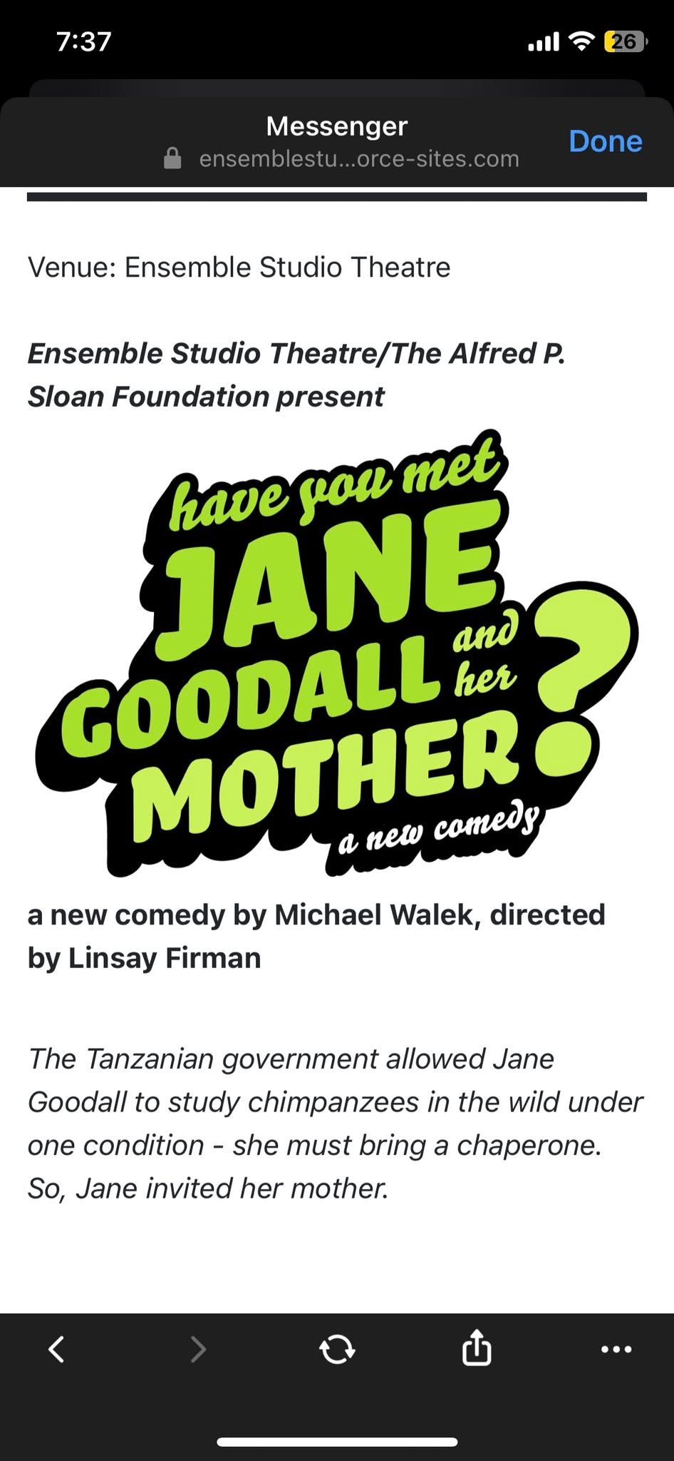 VHOT at the theater! Have You Met Jane Goodall and Her Mother?