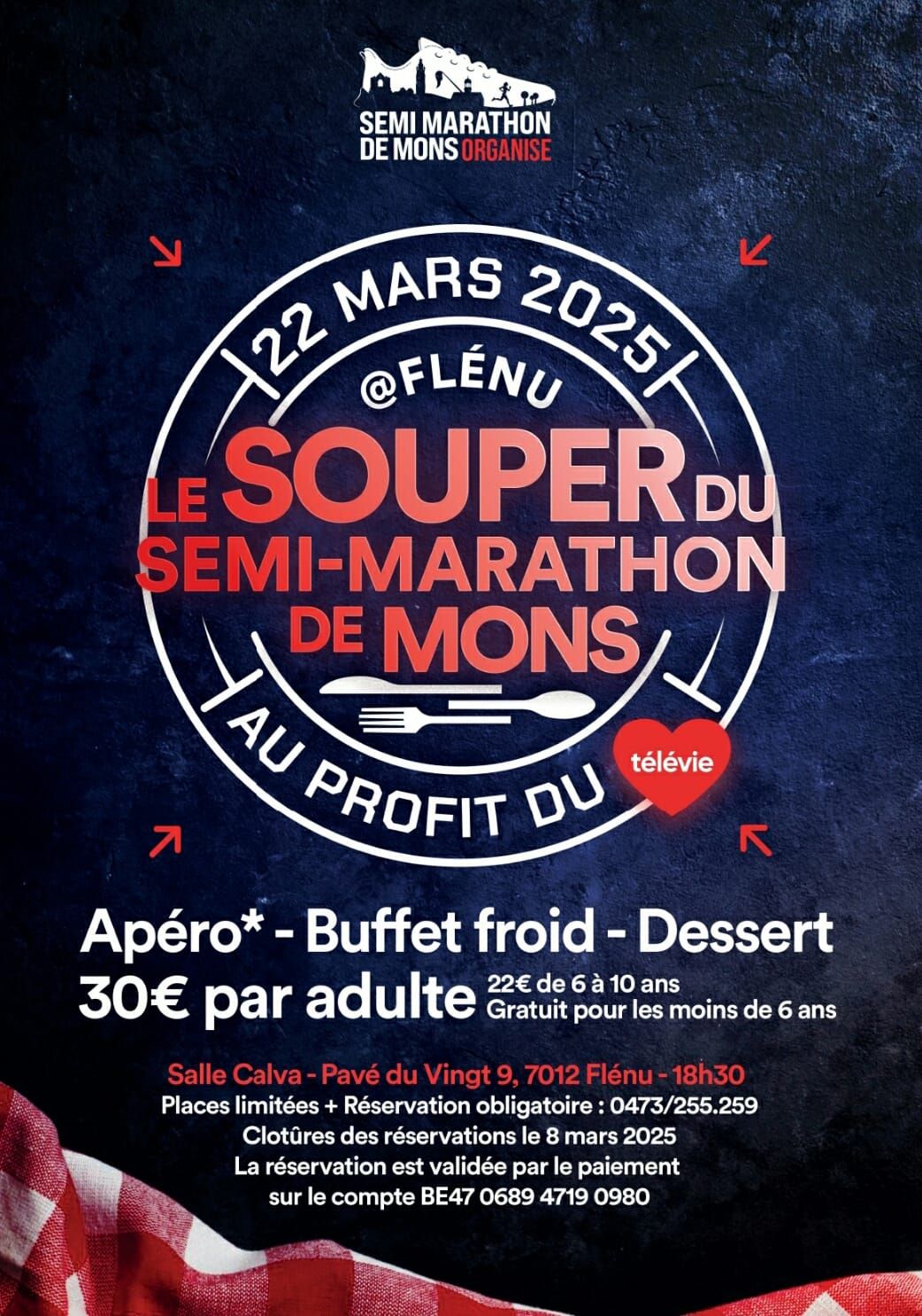 Souper du semi-marathon de Mons au profit du T\u00e9l\u00e9vie 