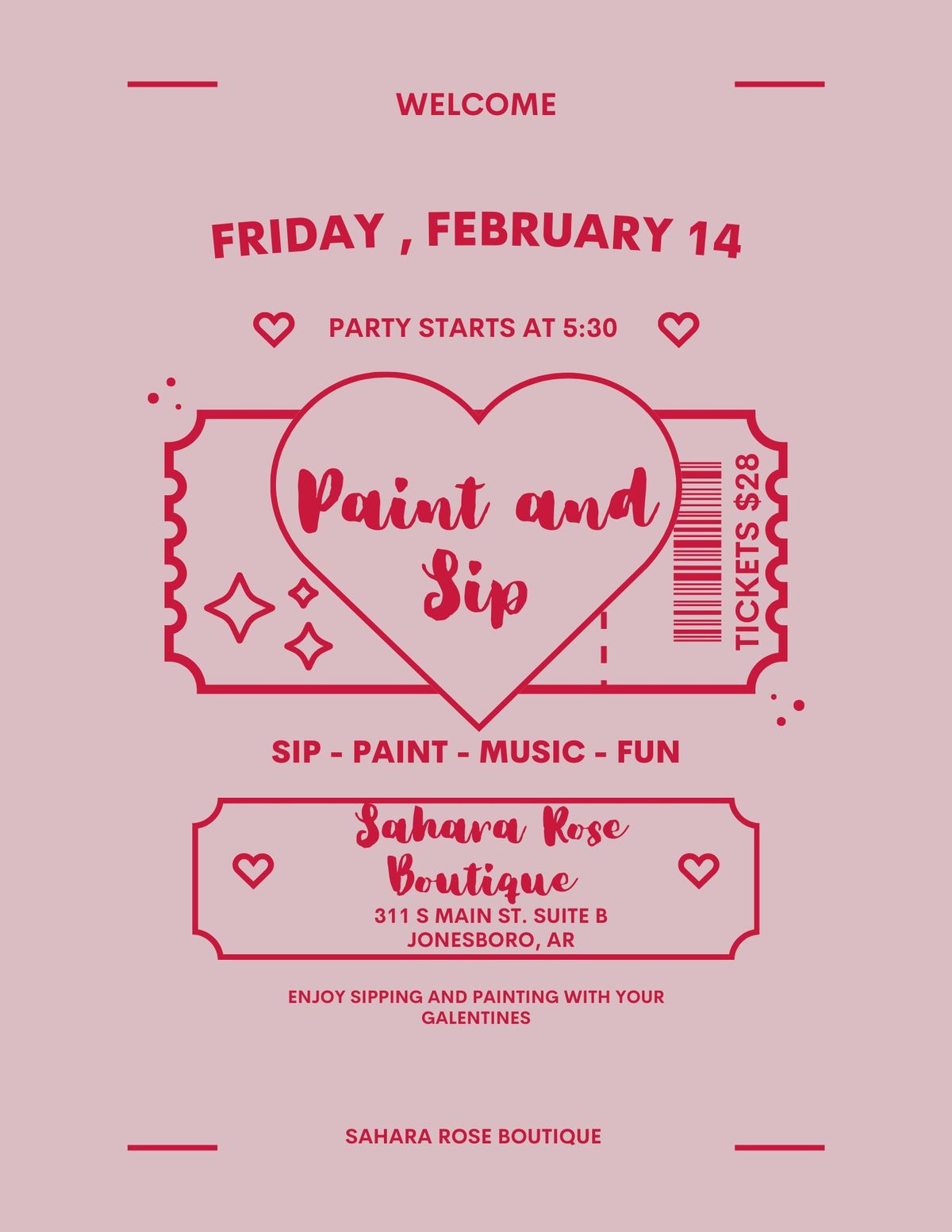 Valentine\u2019s Day Paint and Sip