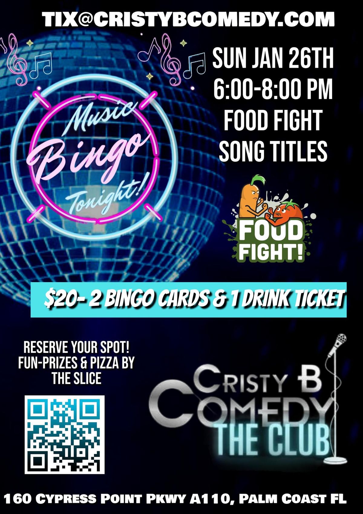 Musical Bingo Night! "FOOD FIGHT"-Food Song titles