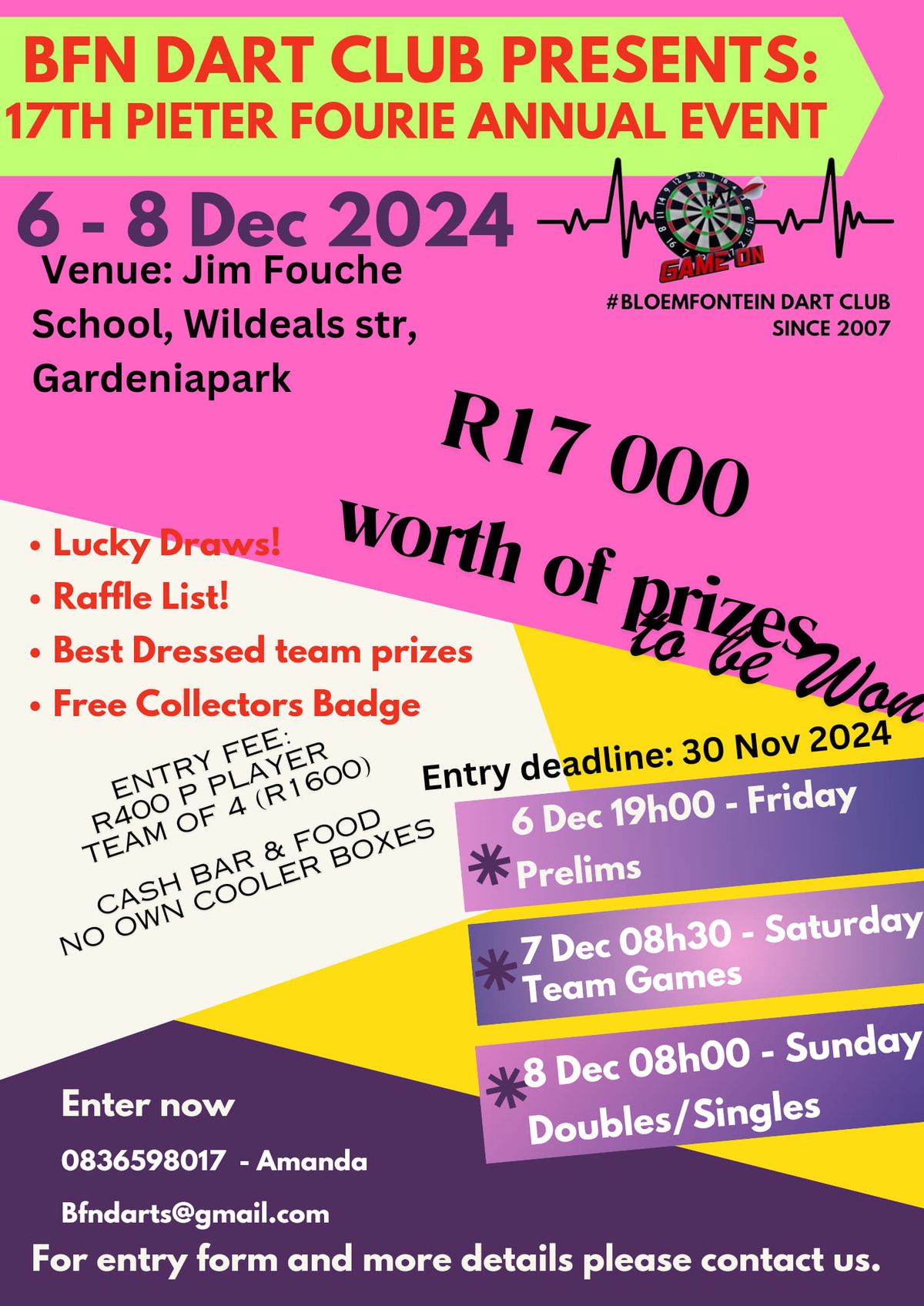 17th Pieter Fourie Annual DARTS Event