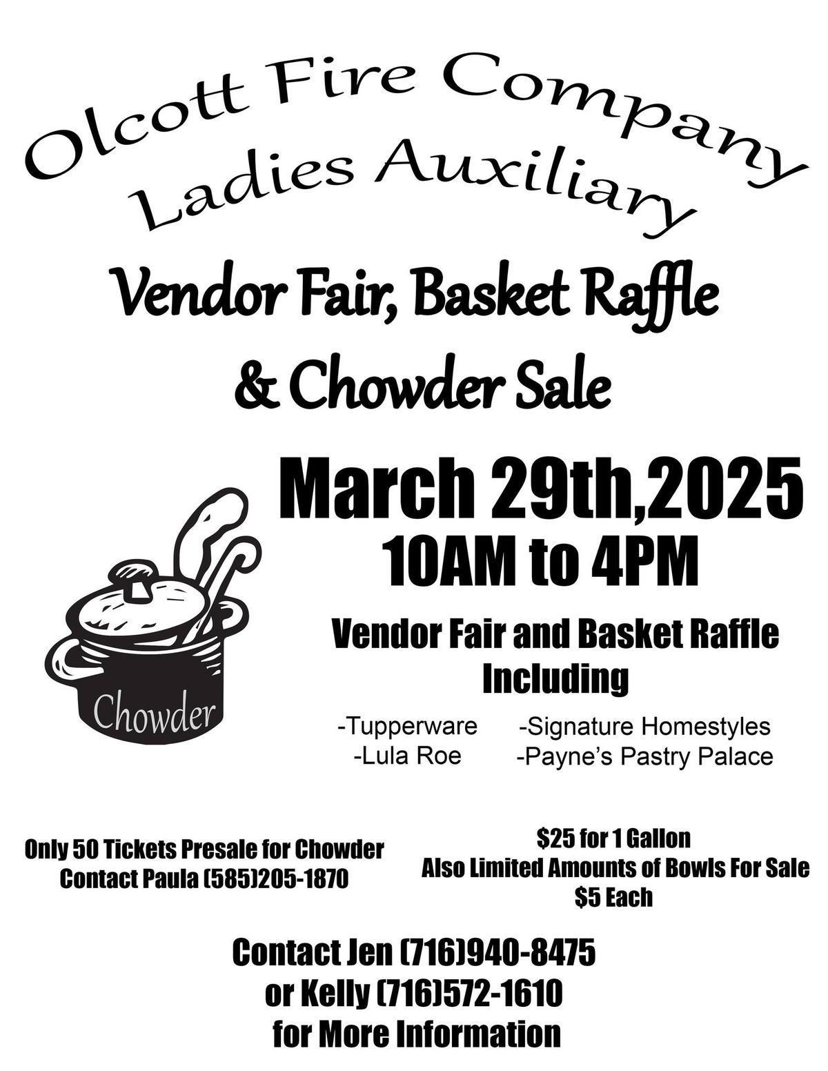 Olcott Fire Company Ladies Auxiliary Vendor Fair\/ Basket Raffle and Chowder Sale