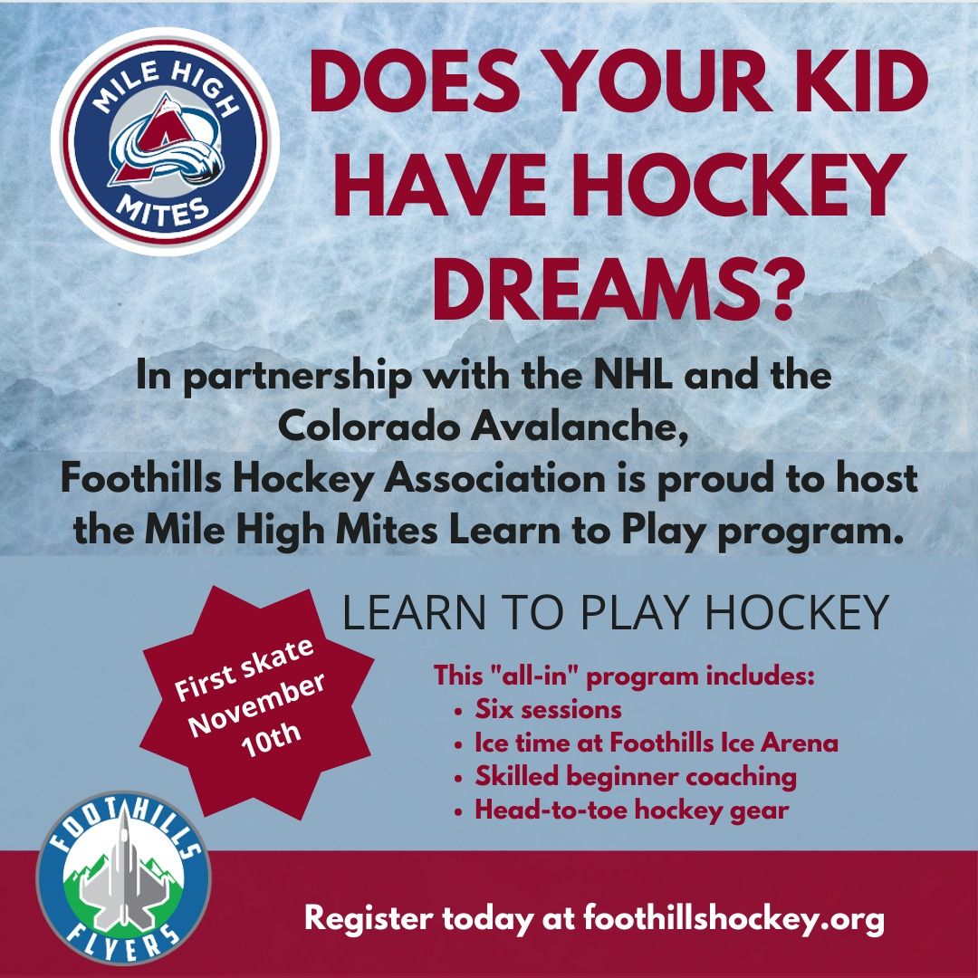 Mile High Mites Learn to Skate Program hosted by Foothills Hockey Association