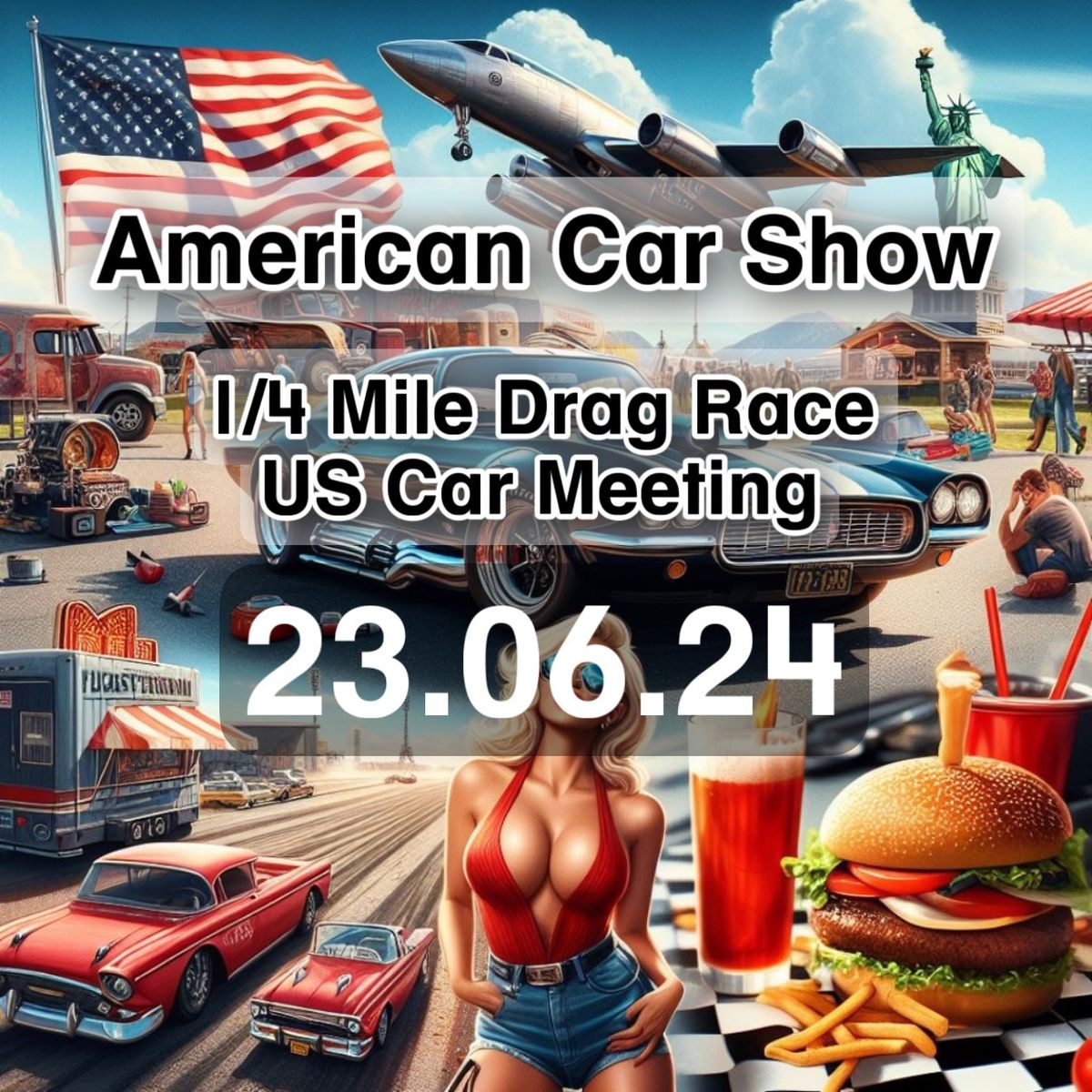 American Car Show 2024 - US CAR 1\/4 Mile Race mit Show