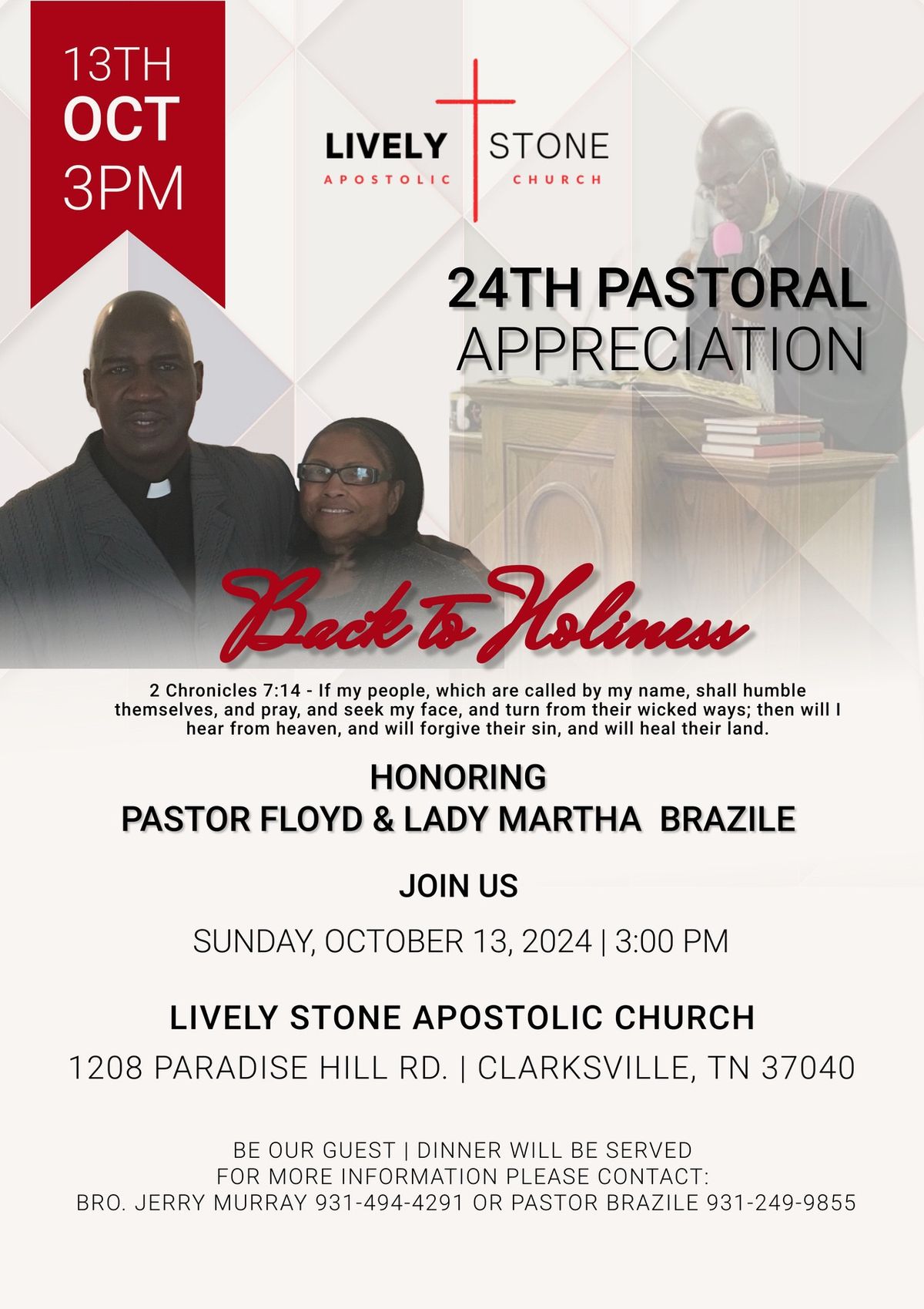 24th Pastoral Appreciation honoring Pastor Floyd & Lady Martha Brazile