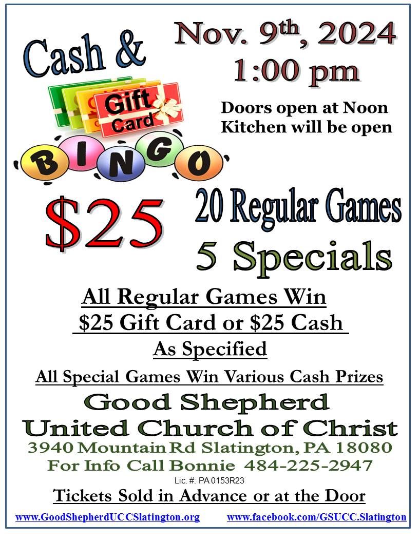 Cash and Gift Card Bingo!!