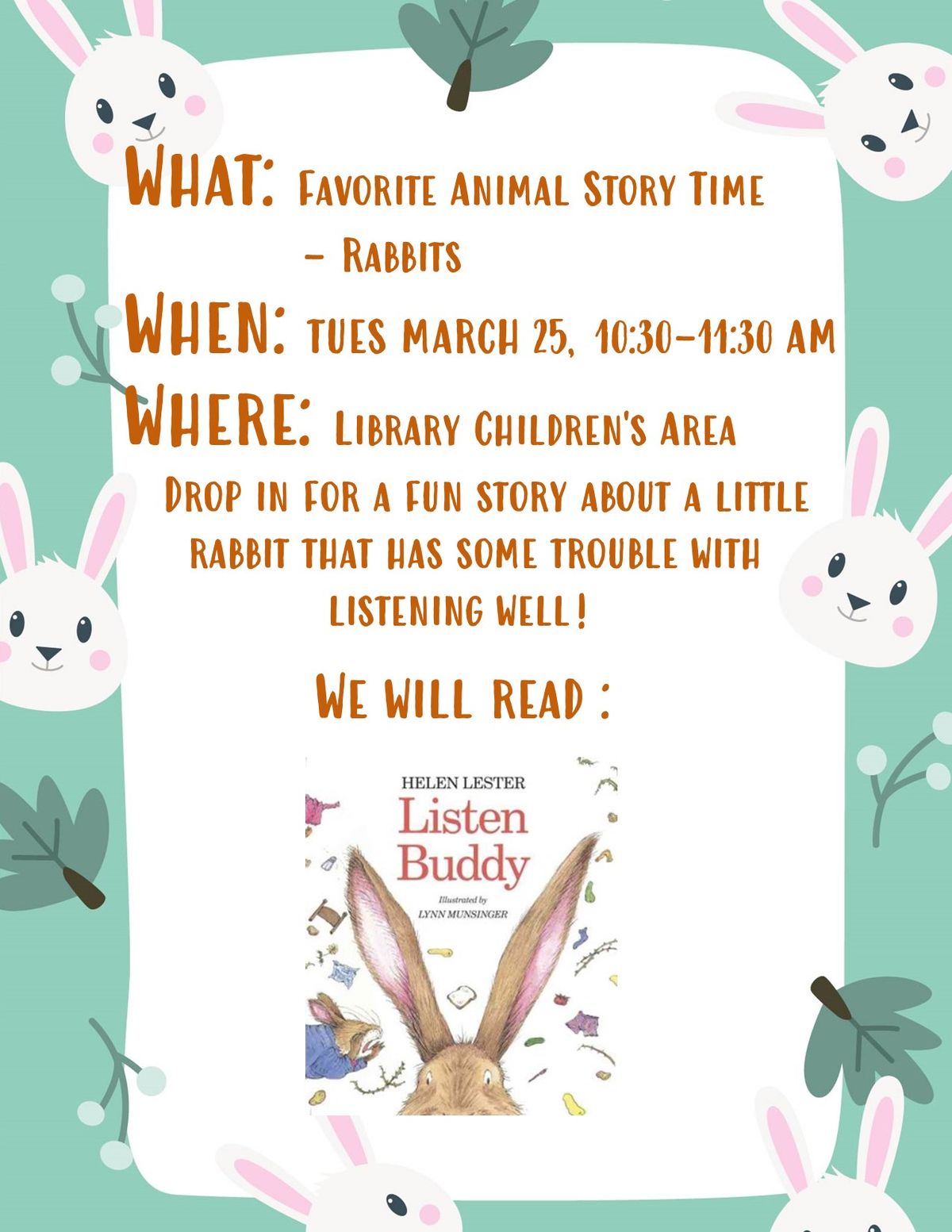 Spring 2025 Favorite Animal Story Time - Rabbits