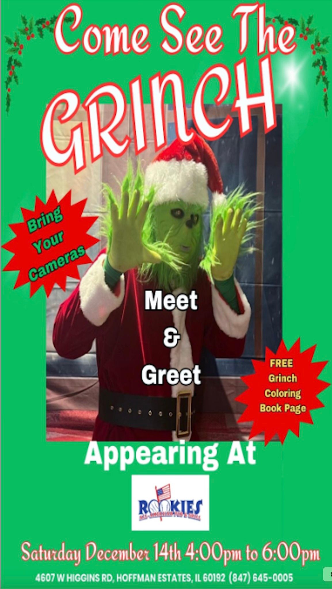 Meet the Grinch @ Rookies Hoffman Estates! 12.14.24