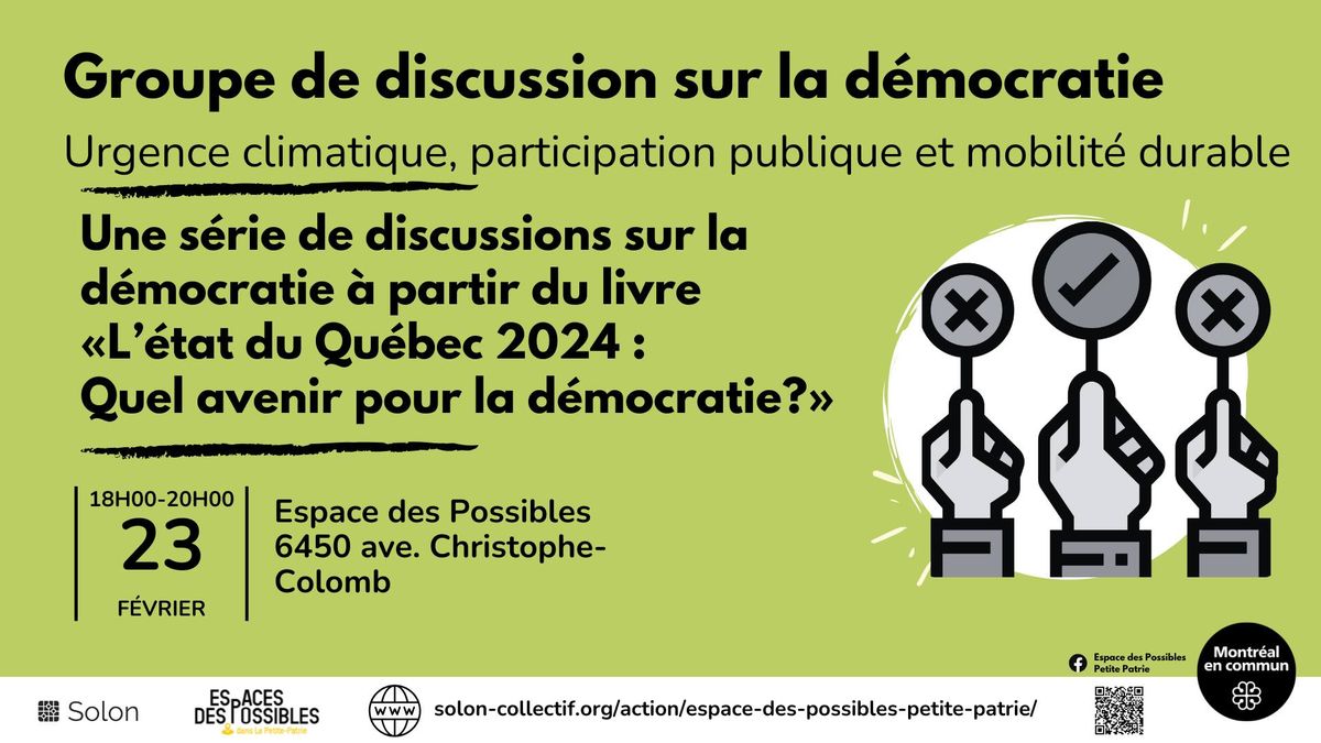 Groupe de discussion sur la d\u00e9mocratie - Urgence climatique, participation et mobilit\u00e9 durable