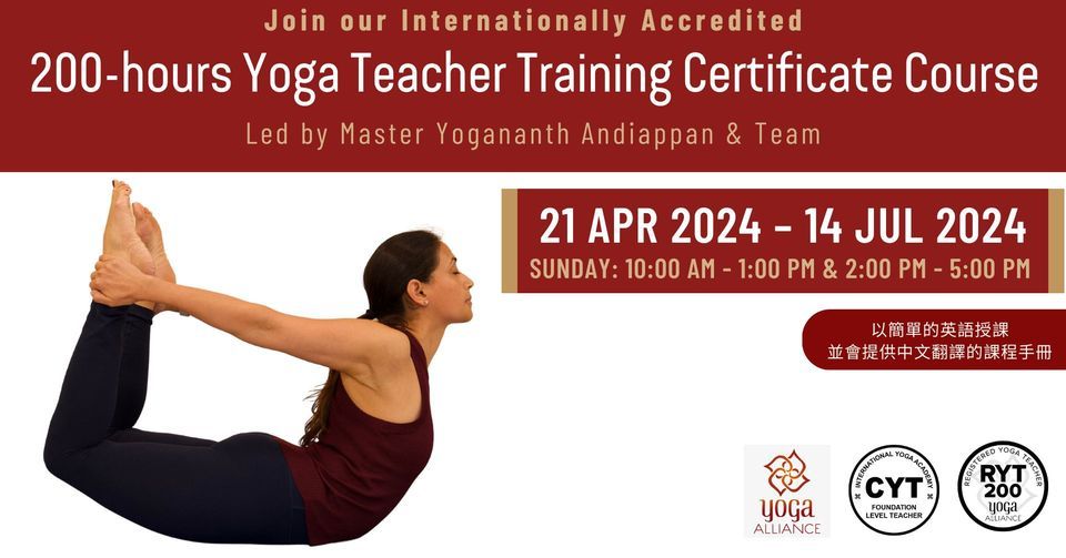 200-hours Yoga Teacher Training Certificate Course (21st April 2024 ~ 14th July 2024)