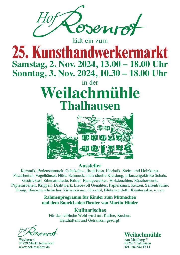 25. Kunsthandwerkermarkt in der Weilachm\u00fchle!