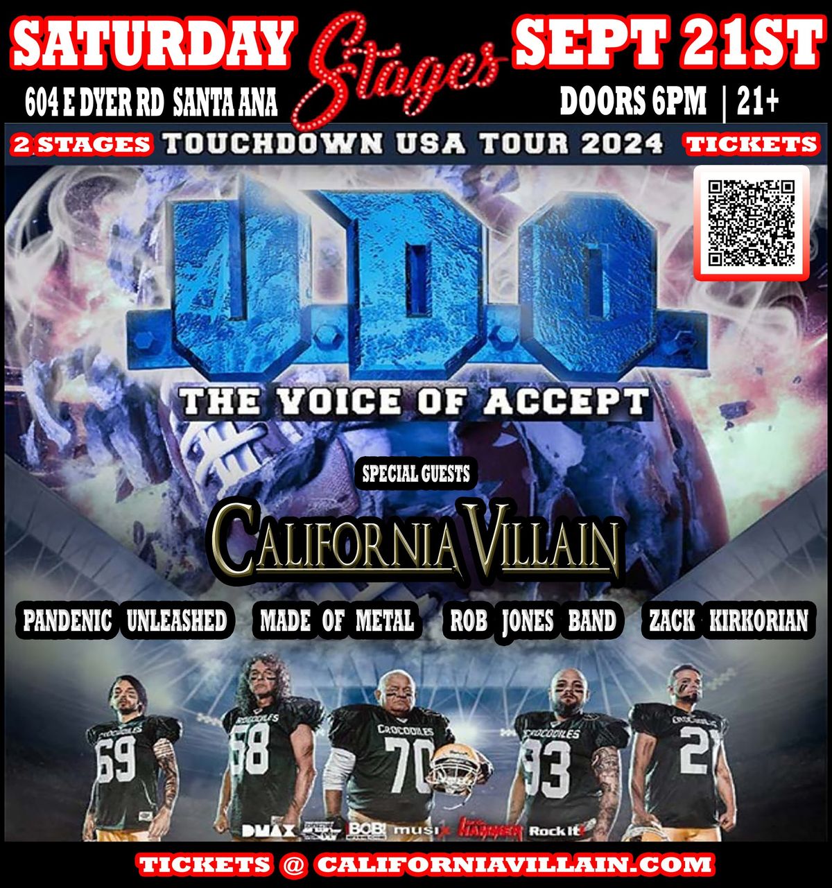 U.D.O. the voice of Accept with California Villain at Stages Sat Sept 21st