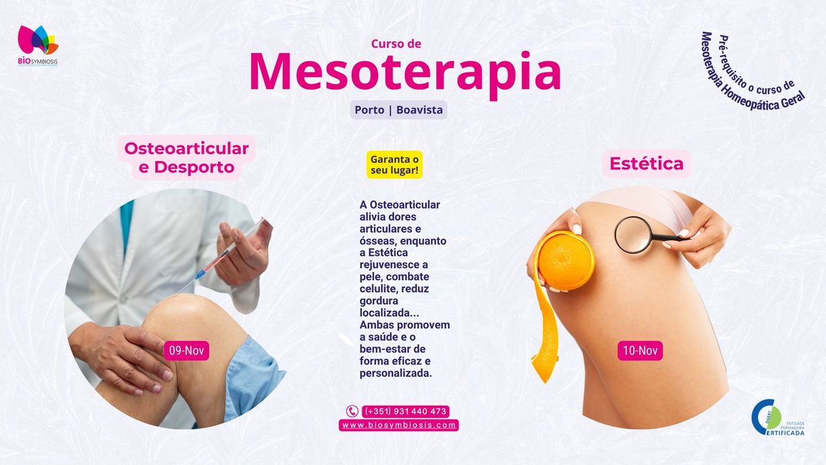 Cursos de Mesoterapia Osteoarticular & Desporto e de Mesoterapia Est\u00e9tica