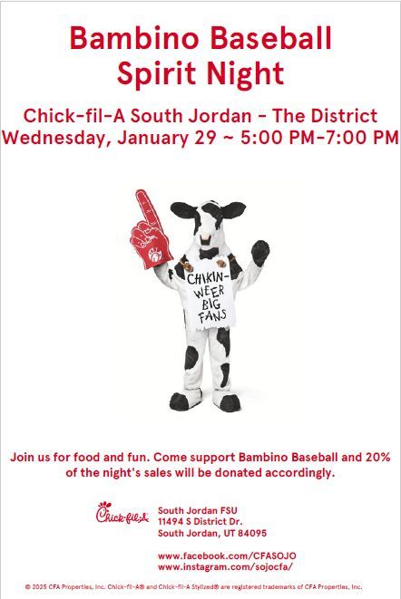 Bambino Baseball Spirit Night at Chick-fil-A (The District South Jordan)