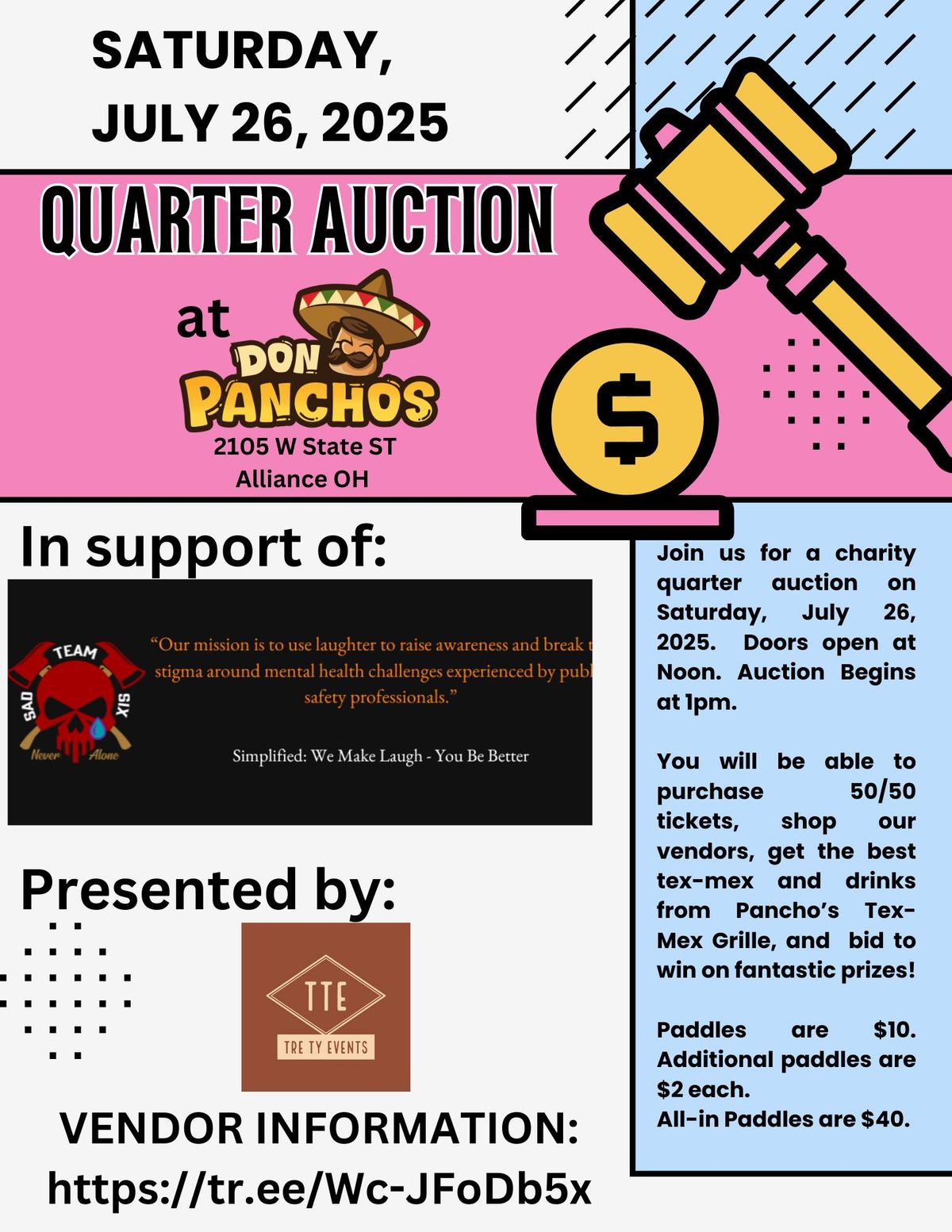 QUARTER AUCTION FOR CHARITY AT PANCHO'S TEX-MEX