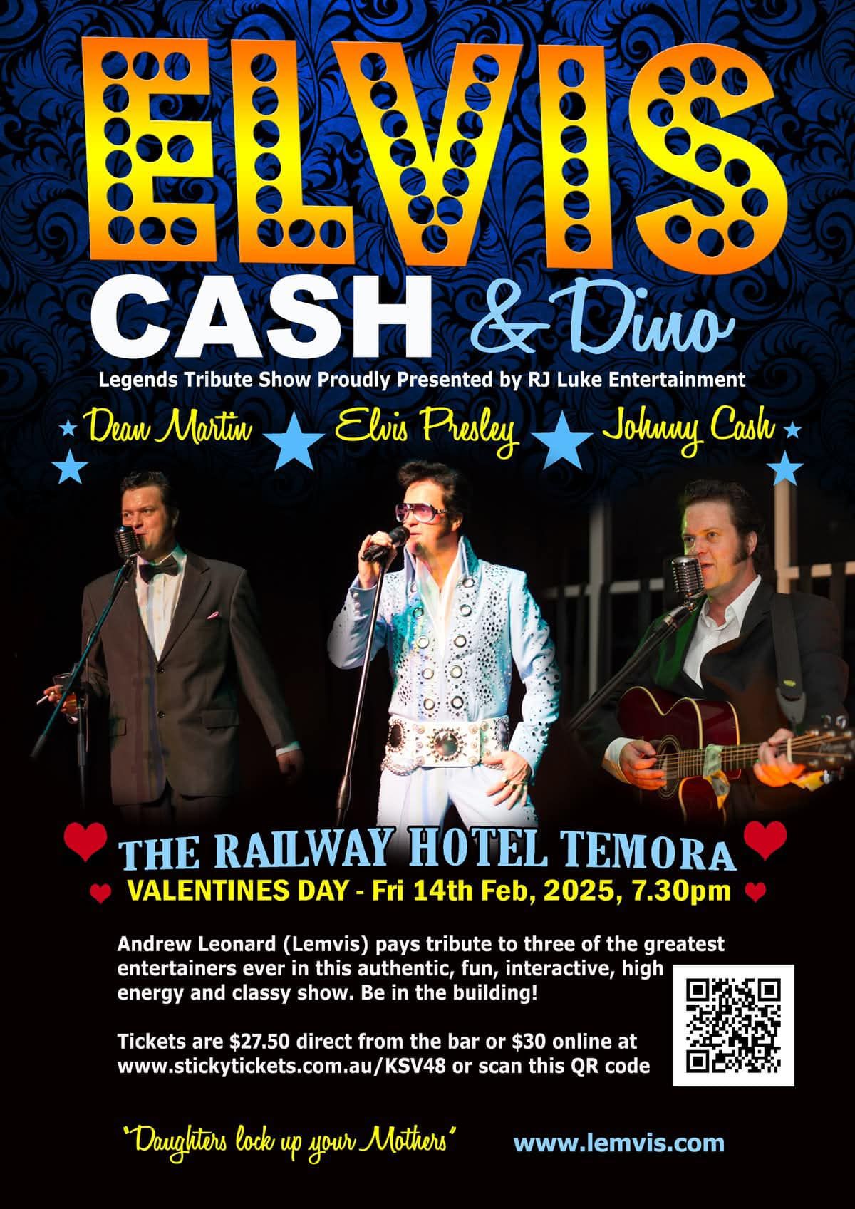 This Valentine\u2019s Day, the Railway Hotel presents \u201cElvis, Cash, and Dino: A Valentine\u2019s Day Tribute\u201d 