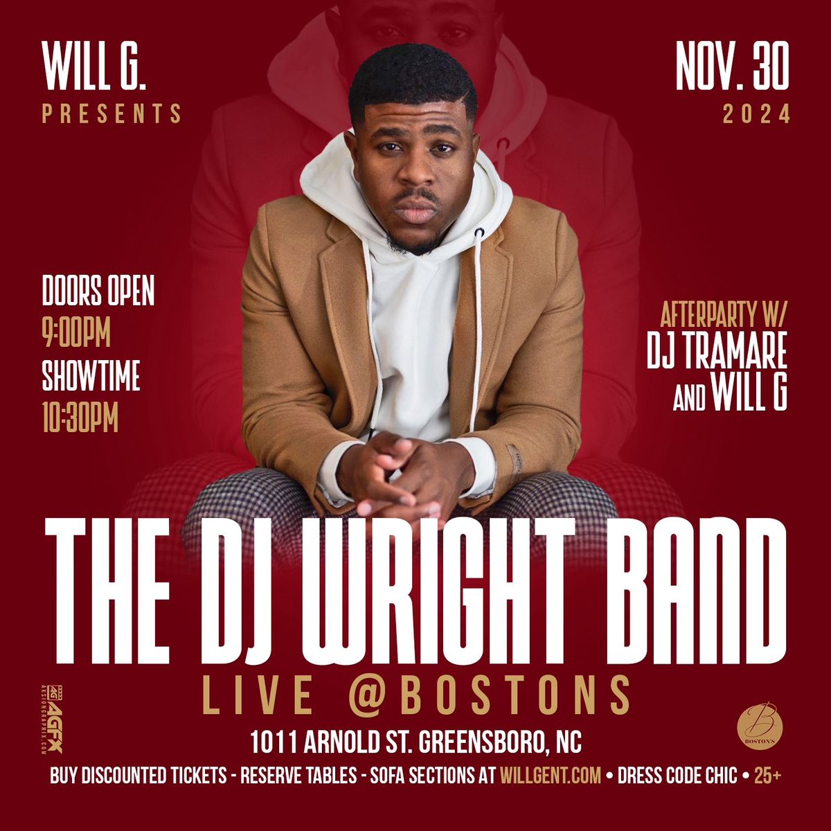 The DJ Wright Band LIVE \/\/ Afterparty DJ Tramare @ Bostons \/\/ Presented by Will G.