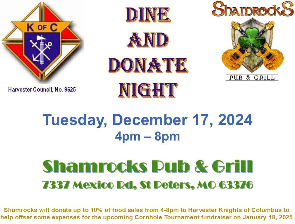 Harvester K of C Dine & Donate Night @ Shamrocks