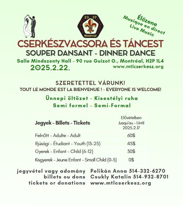 Cserk\u00e9szvacsora \u00e9s t\u00e1ncest \/ Hungarian Scout Dinner-Dance \/ Souper dansant des scouts hongrois