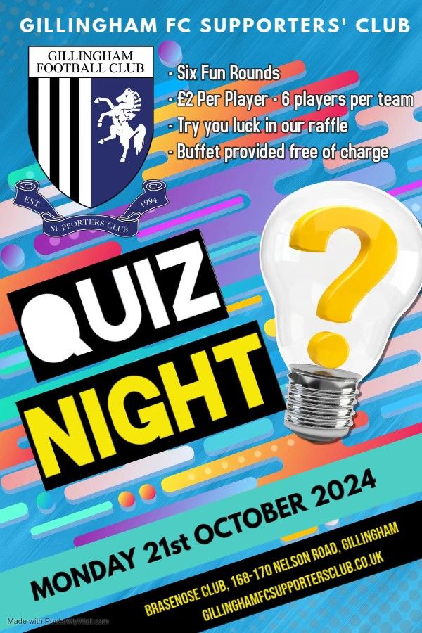 Gillingham FC Supporters' Club Quiz Night