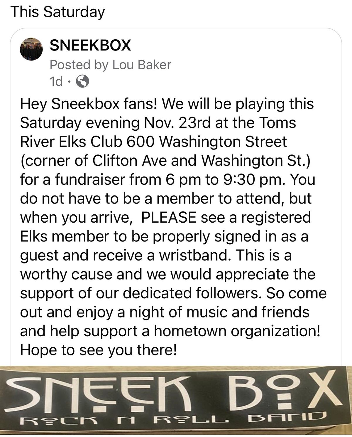 Sneekbox Band @ TR Elks