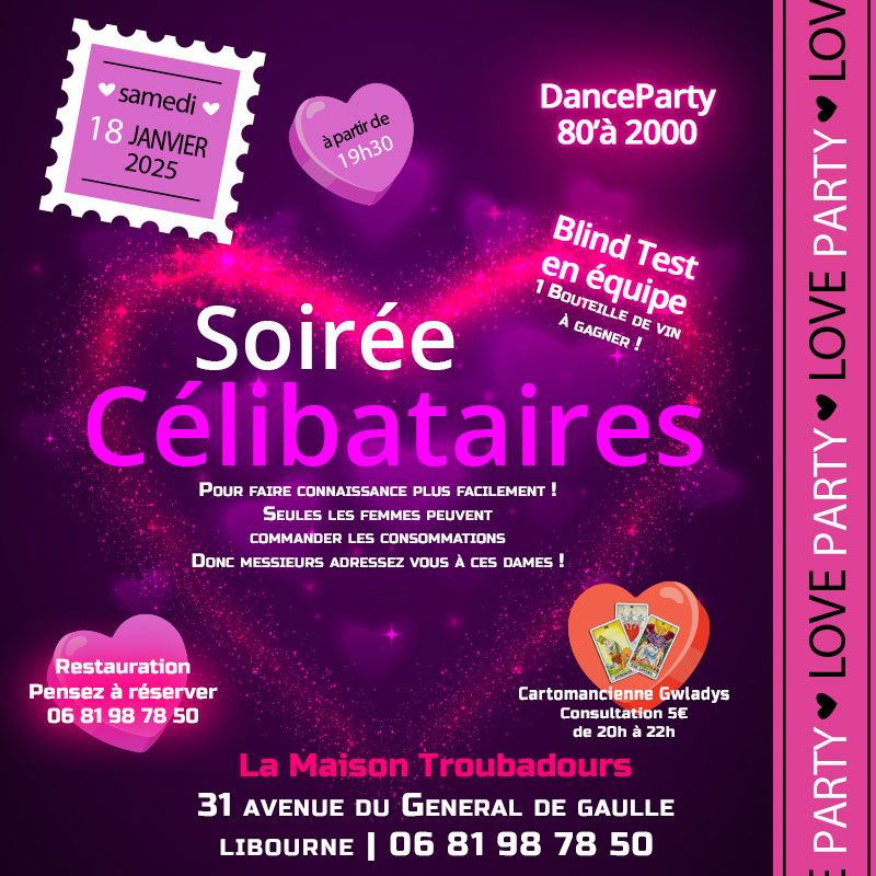 \u2764 SOIREE CELIBATAIRES \u2764 LOVE PARTY et BLIND TEST