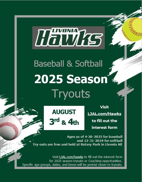 Livonia Hawks Baseball & Softball Tryouts