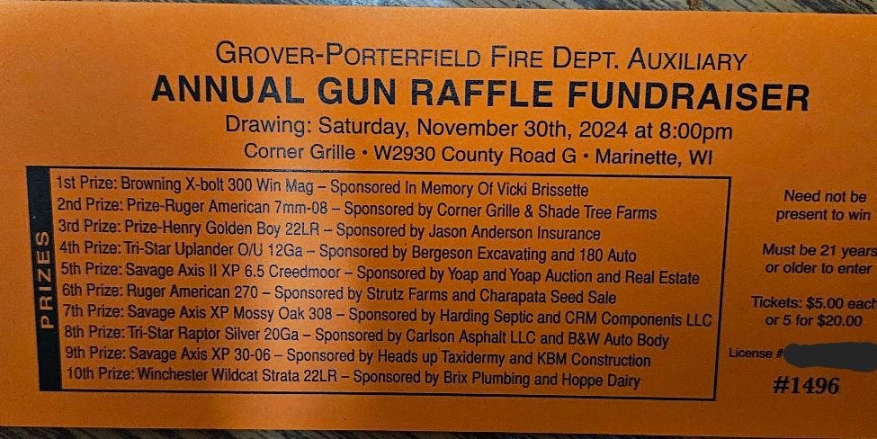 Grover Porterfield Fire Dept. Auxiliary Meat Raffle and Fundraiser