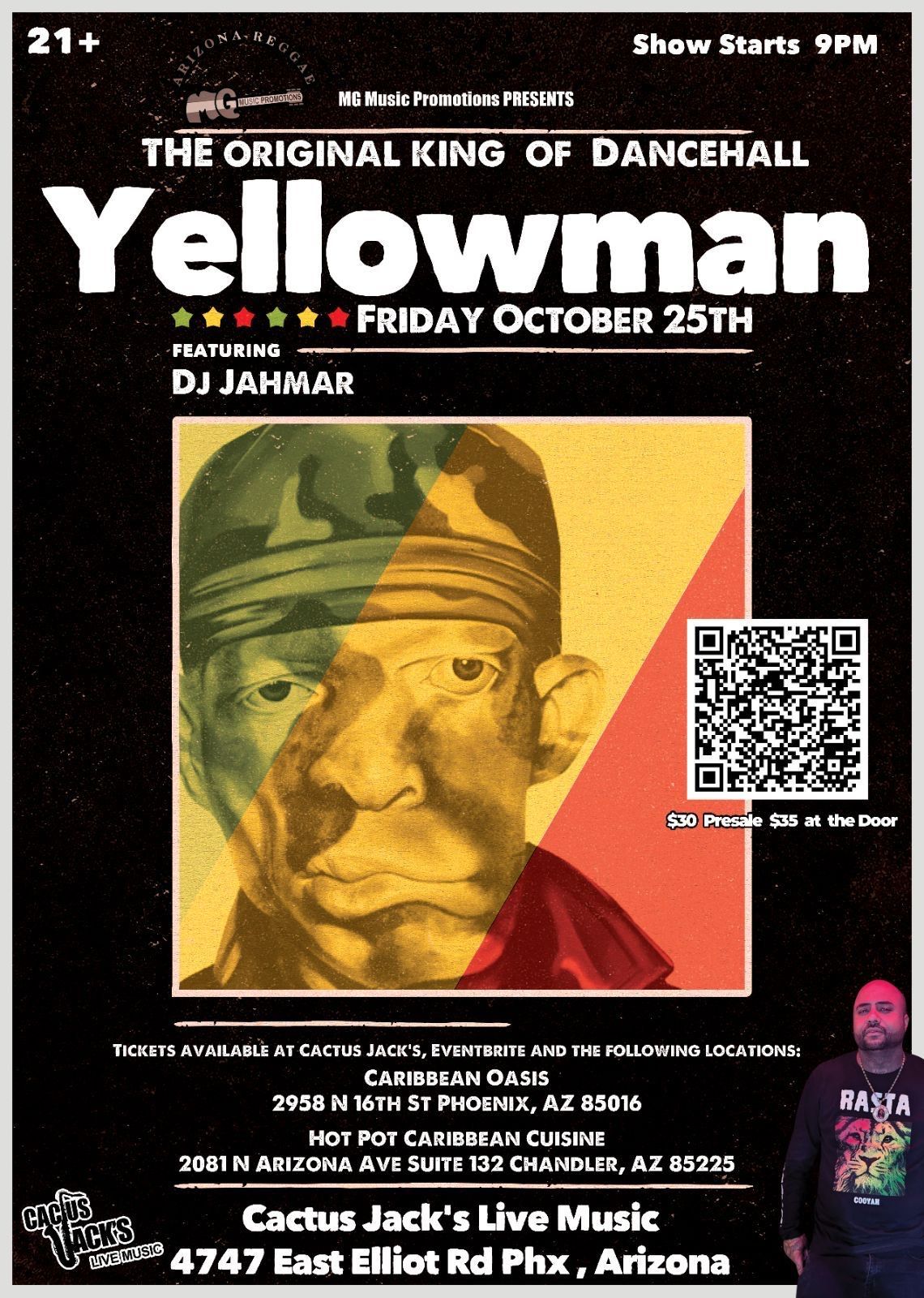 KING YELLOWMAN with Dj Jahmar at Cactus Jack's!