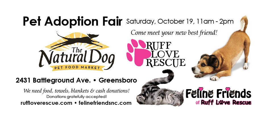 October 19th Adoption Event Natural Dog Greensboro