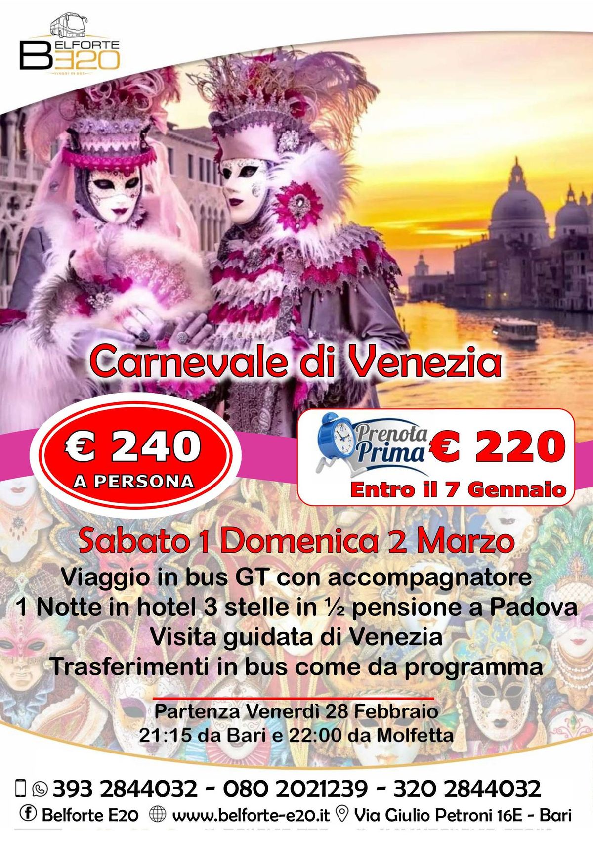 Carnevale di Venezia e Visita libera di Padova 1 - 2 Marzo 2025 By BE20