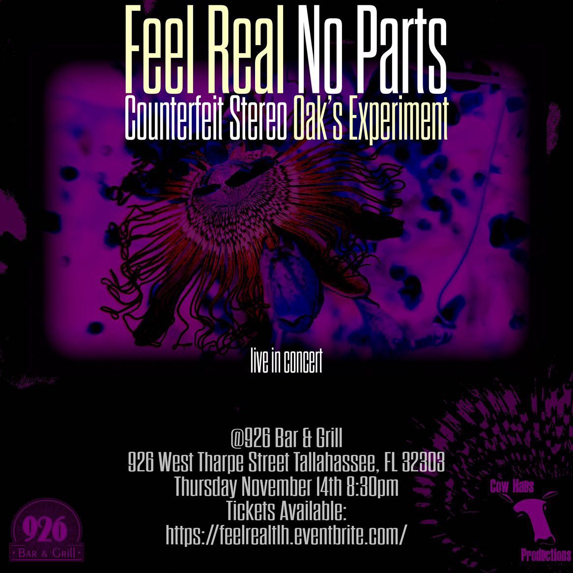 No Parts w\/ Oak\u2019s Experiment, Feel Real (Orlando), Counterfeit Stereo at 926 Bar - Thurs Nov 14